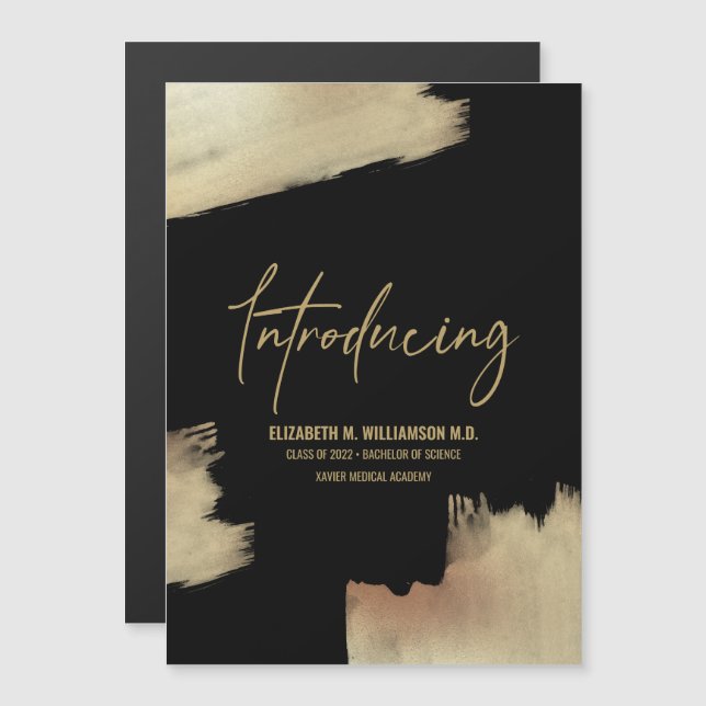 Invitación Magnética Modern Grad Gold cepillos de cepillo (Anverso/Reverso)