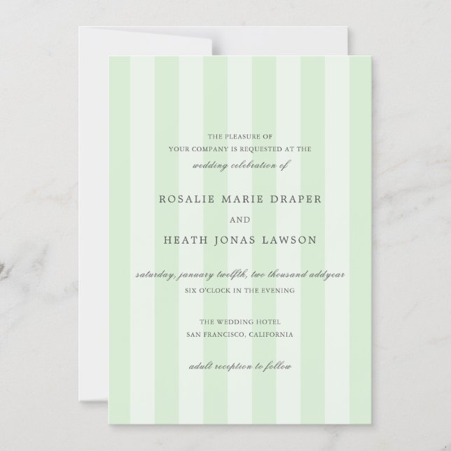 Invitación Magnética Modern Green Stripes Elegant Wedding (Anverso)