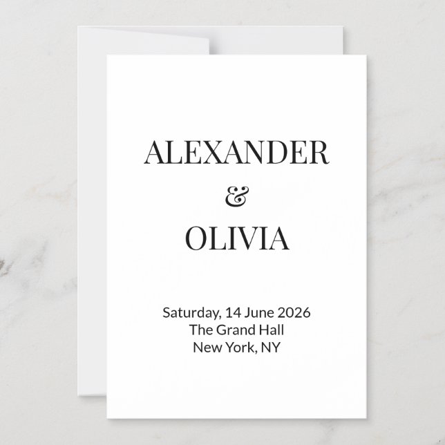 Invitación Magnética Modern Minimalist Black White Wedding Invitation (Anverso)