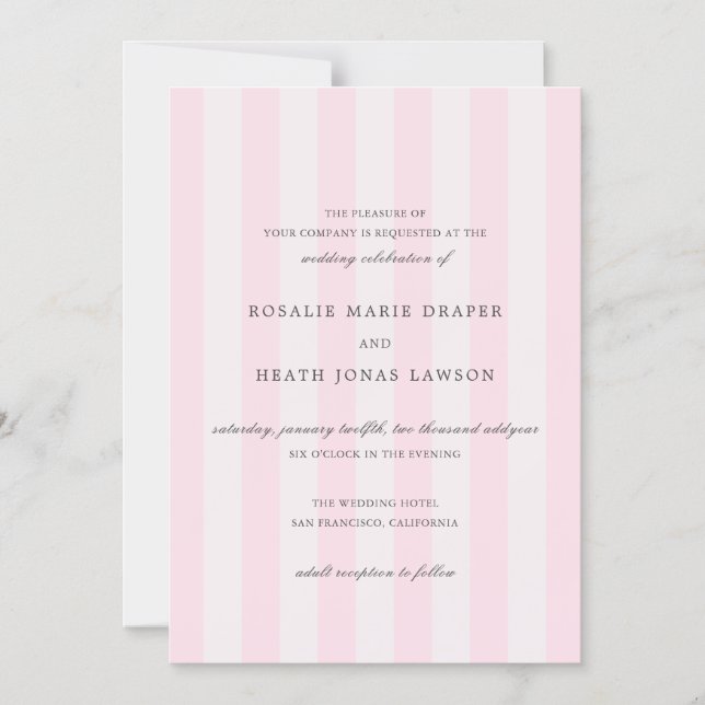 Invitación Magnética Modern Pink Stripes Elegant Wedding (Anverso)