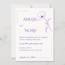 Invitación Magnética Modern Purple Line Art Floral Wedding Invitation