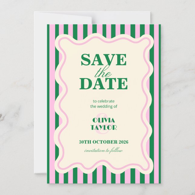 Invitación Magnética Modern Retro Striped  (Anverso)