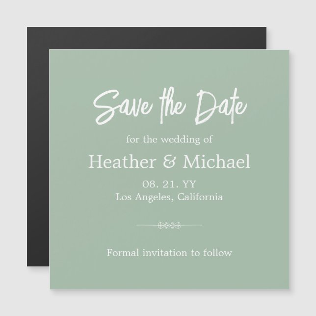 Invitación Magnética Modern Sage Green Salve Al Boda De Citas (Anverso/Reverso)