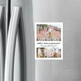 Invitación Magnética Modern Typography Four Photo Wedding Save the Date