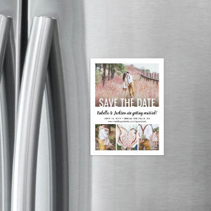 Invitación Magnética Modern Typography Four Photo Wedding Save the Date