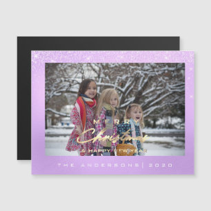 Invitación Magnética Moderna foto de ferry Holiday Gold Spark Purple Wh