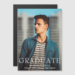 Invitación Magnética Moderna negrita Marina Blue Boy Photo Graduation