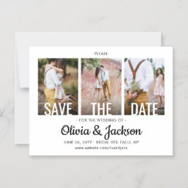 Invitación Magnética Moderna y simple boda de tres fotos salva la fecha