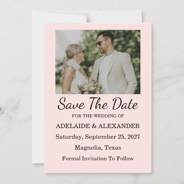 Invitación Magnética Moderno Ahorra la Fecha de Boda Rosa Rubor (Anverso)