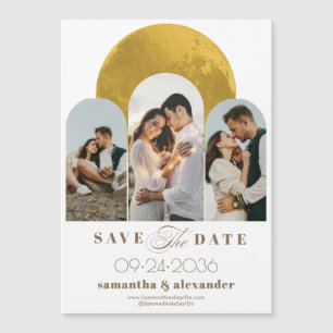 Invitación Magnética Moderno Arco Celestial Luna 3 Foto Guardar La Fech