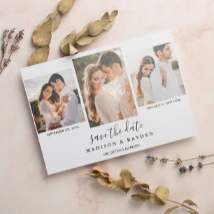 Invitación Magnética Moderno Blanco Negro Blanco 3 Fotos Boda Salvar La