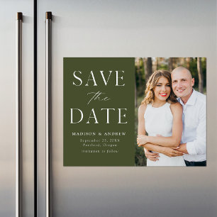 Invitación Magnética Moderno Elegante Foto Verde Oliva Save the Date
