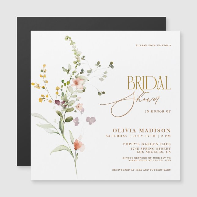 Invitación Magnética Moderno guión Boho Flor Jardín Ducha de Novias (Anverso/Reverso)