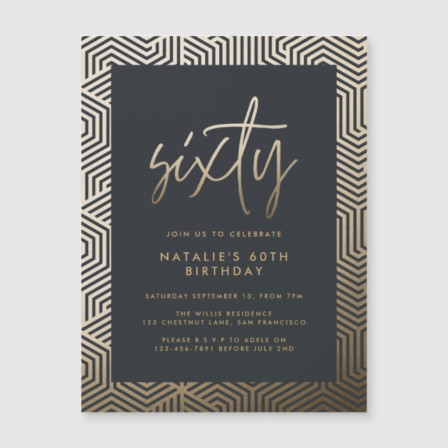 Invitación Magnética Moderno guión elegante de 60 años simple (Anverso)