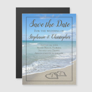 Invitación Magnética Monograma de boda de playa en la arena