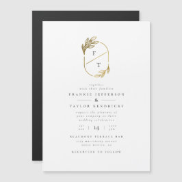 Invitación Magnética Monograma de hoja de oro| Boda Minimalista moderno