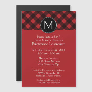 Invitación Magnética Monograma del patrón de patrón de búfalo rojo y ne