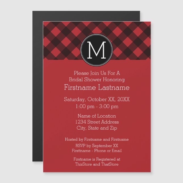 Invitación Magnética Monograma del patrón de patrón de búfalo rojo y ne (Anverso/Reverso)