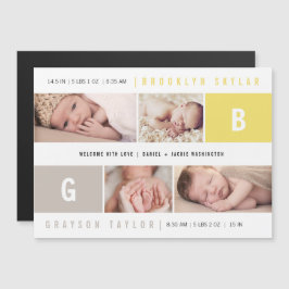 Invitación Magnética Monogramas para Bebés Gemelos 4 Anuncio de Nacimie