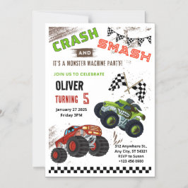 Invitación Magnética Monster Car Truck Kids Birday Magnetic Card