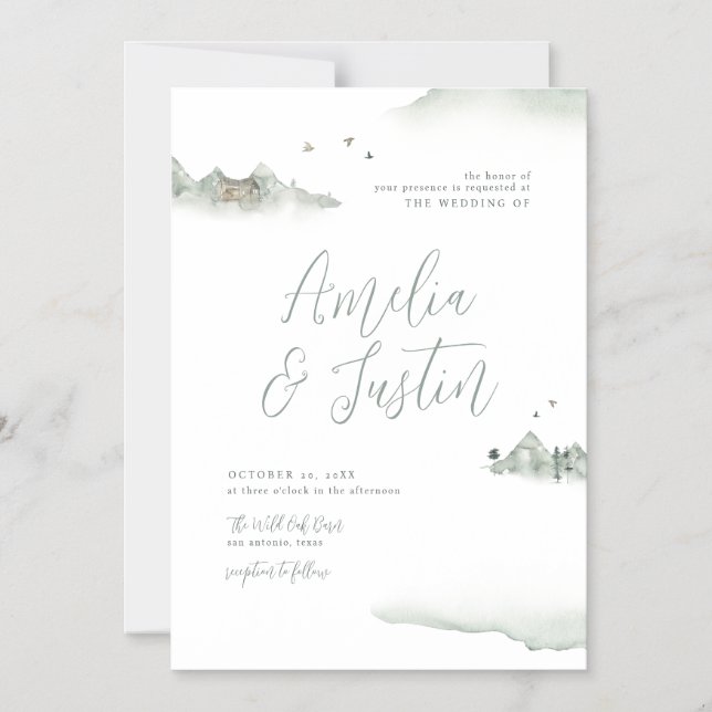 Invitación Magnética Montañas acuarelas Boda de destino al aire libre (Anverso)