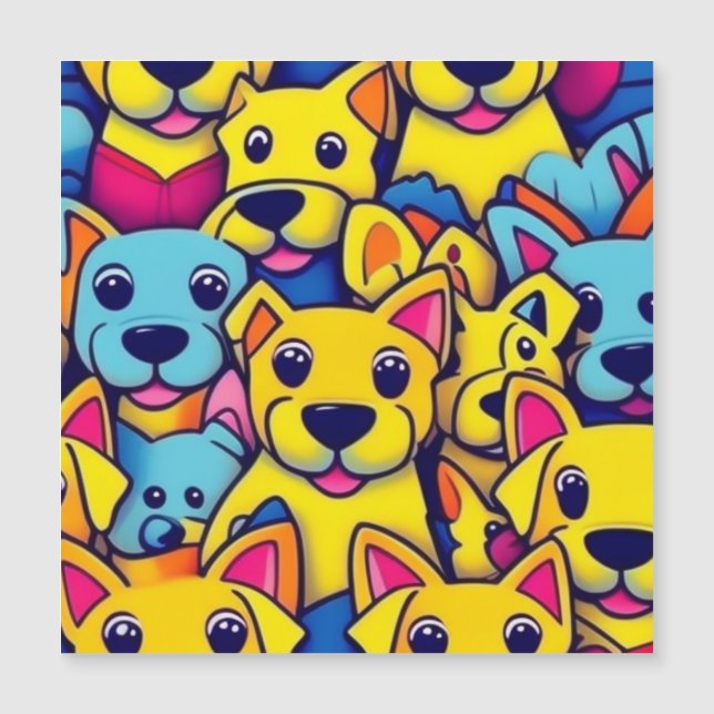 Invitación Magnética Muchos perros amarillos felices (Anverso)