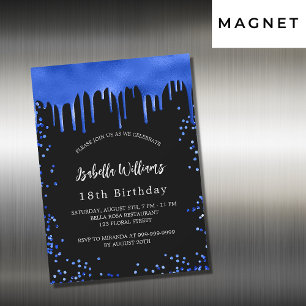 Invitación Magnética Nacimiento azul real negro gotea lujo