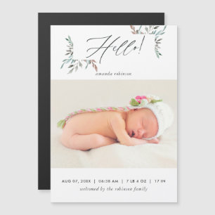 Invitación Magnética Nacimiento de bebé niña invernal con vegetación rú