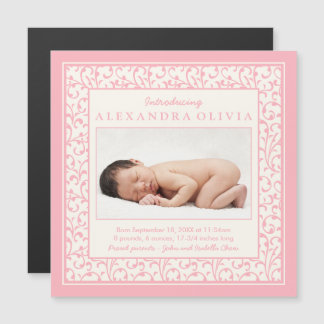 Invitación Magnética Nacimiento floral de Damask Girl