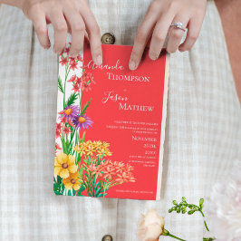 Invitación Magnética Naranja amarillo brillante Boda Purple Wildflowers