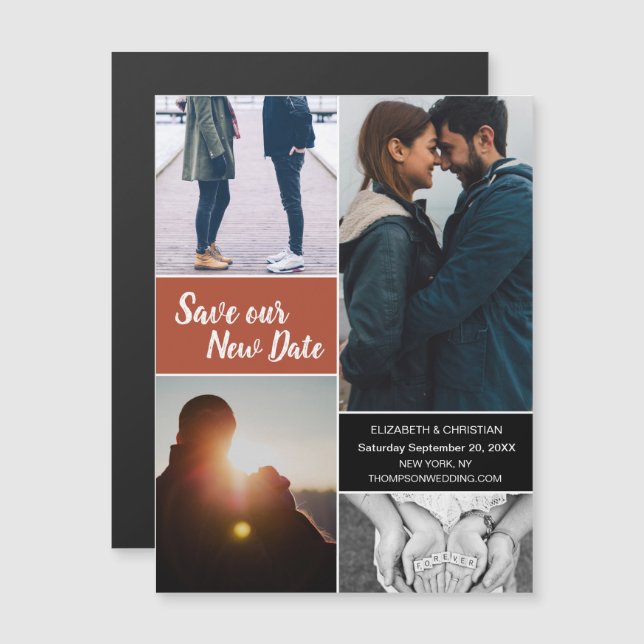 Invitación Magnética Naranja Guardar nuestra nueva foto de fecha Cambia (Anverso/Reverso)