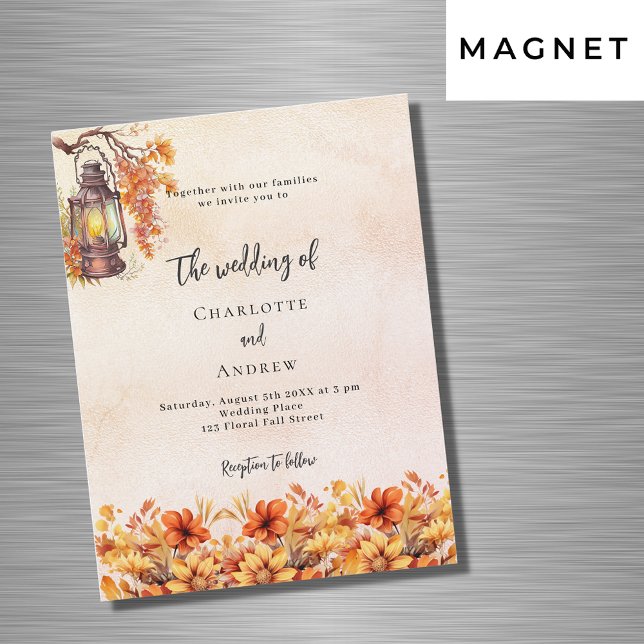 Invitación Magnética Naranja quemado cae florals boda de lujo boho (Subido por el creador)