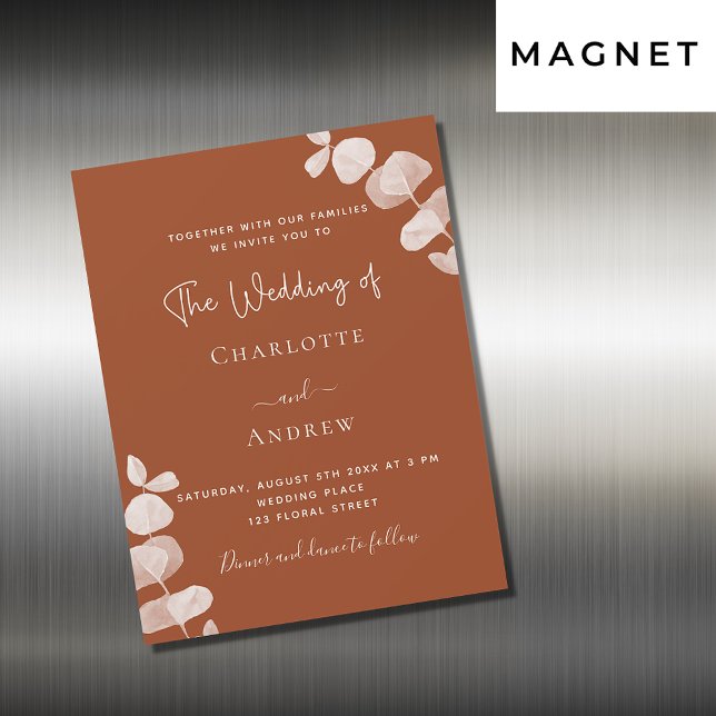 Invitación Magnética Naranja quemado eucalipto boda de lujo (Subido por el creador)