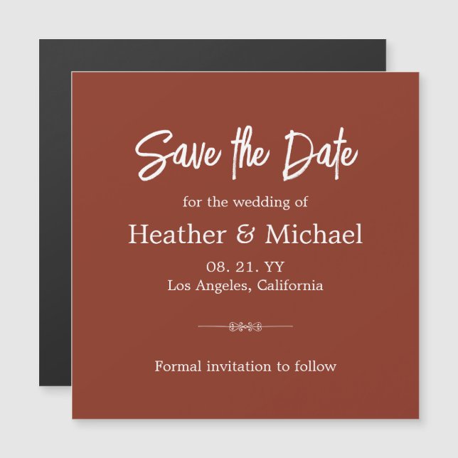 Invitación Magnética Naranja Quemado Moderno Salva Al Boda De Fechas (Anverso/Reverso)
