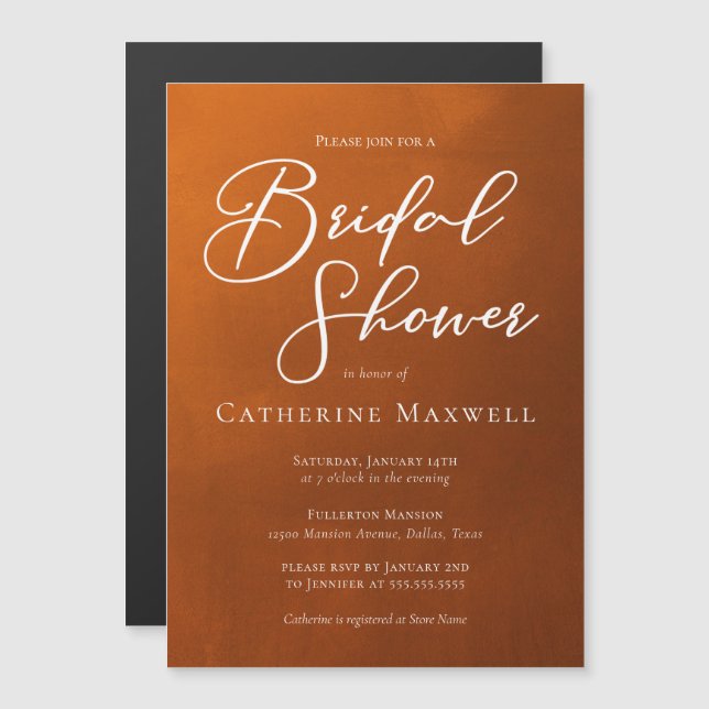 Invitación Magnética Naranja quemado ruso ducha nupcial (Anverso/Reverso)