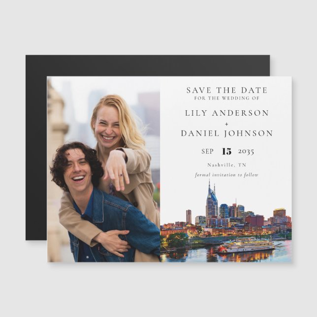 Invitación Magnética Nashville Riverfront Photo Wedding Save The Date (Anverso/Reverso)