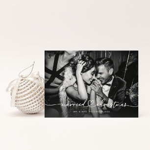 Invitación Magnética Navidad Casados   Foto de recién casados elegante