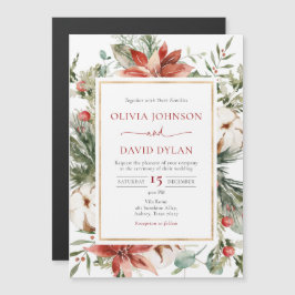 Invitación Magnética Navidades Boda de oro rojo verde