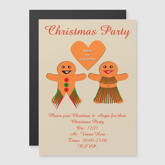Invitación Magnética Navidades Cuidados Gingerbread Pareja Personalizad (Anverso/Reverso)