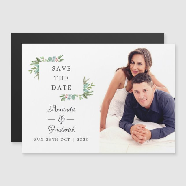Invitación Magnética Navidades de acuarela Boda Guardar la fecha (Anverso/Reverso)