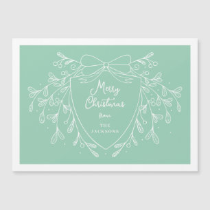 Invitación Magnética Navidades escudo menta línea blanca arte mistletoe