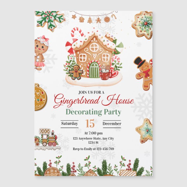 Invitación Magnética Navidades Fiestas decorando la casa de Gingerbread (Anverso)