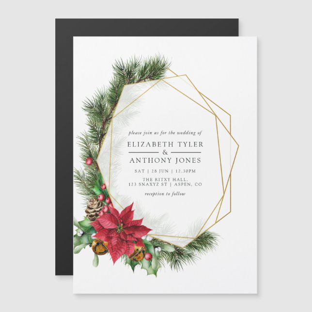Invitación Magnética Navidades florales de acuarela Boda geométrico (Anverso/Reverso)
