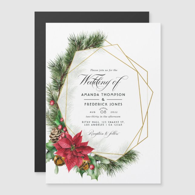 Invitación Magnética Navidades florales de acuarela Boda geométrico Mag (Anverso/Reverso)