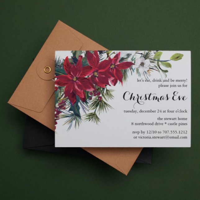 Invitación Magnética Navidades florales de Poinsettia Holiday cena (Subido por el creador)
