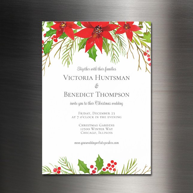 Invitación Magnética Navidades rojos clásicos Boda floral de Poinsettia (Subido por el creador)