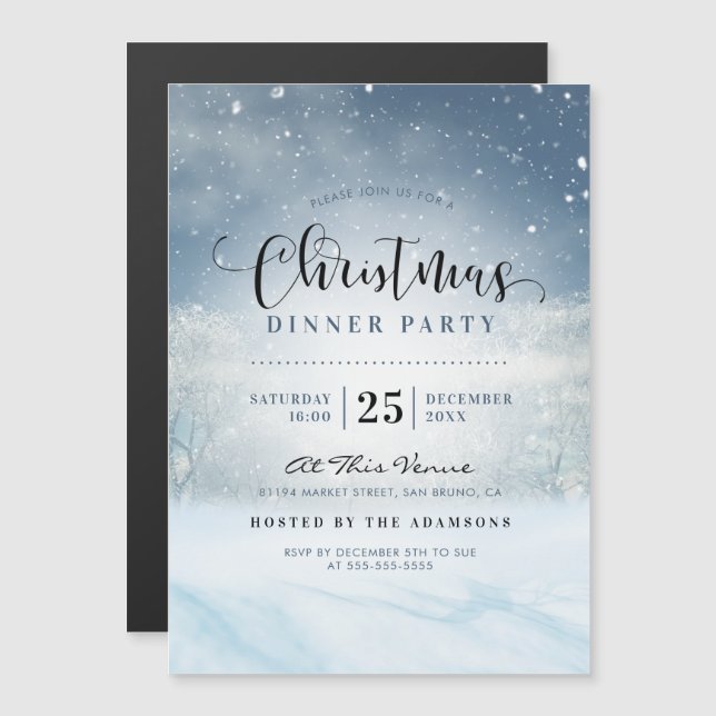 Invitación Magnética Navidades Snowy Winter Wonderland Fiesta de cena (Anverso/Reverso)