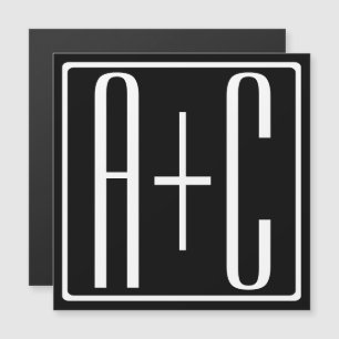 Invitación Magnética Negro y Blanco   Iniciales de Parejas