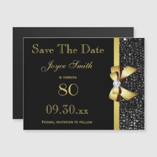Invitación Magnética Negro y Dorado Cumpleaños de cualquier edad Guarda
