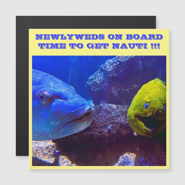 INVITACIÓN MAGNÉTICA NEWLYWEB A BORDO DE MAGNET DE PUERTA CRUZADA (Anverso/Reverso)